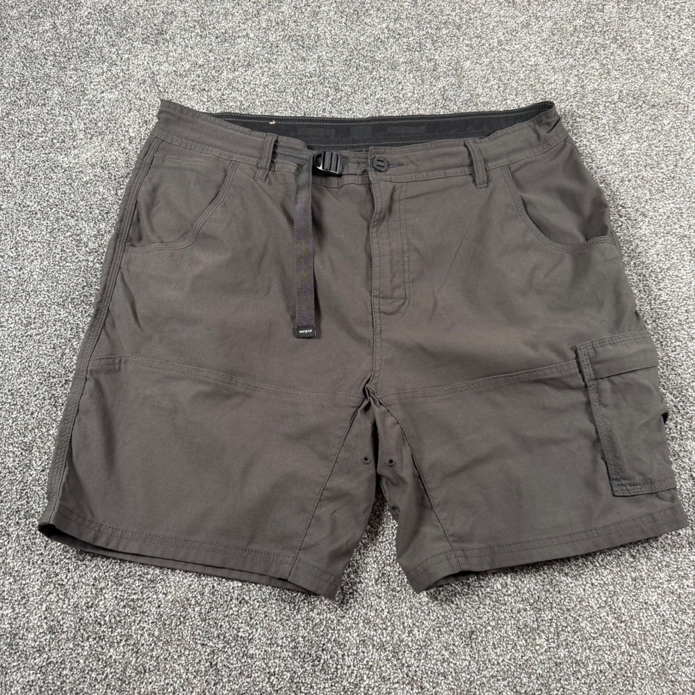 Prana Zion Cargo Shorts Men 36x8 Inseam Dark Grey Stretch Hiking Outdoor Belted